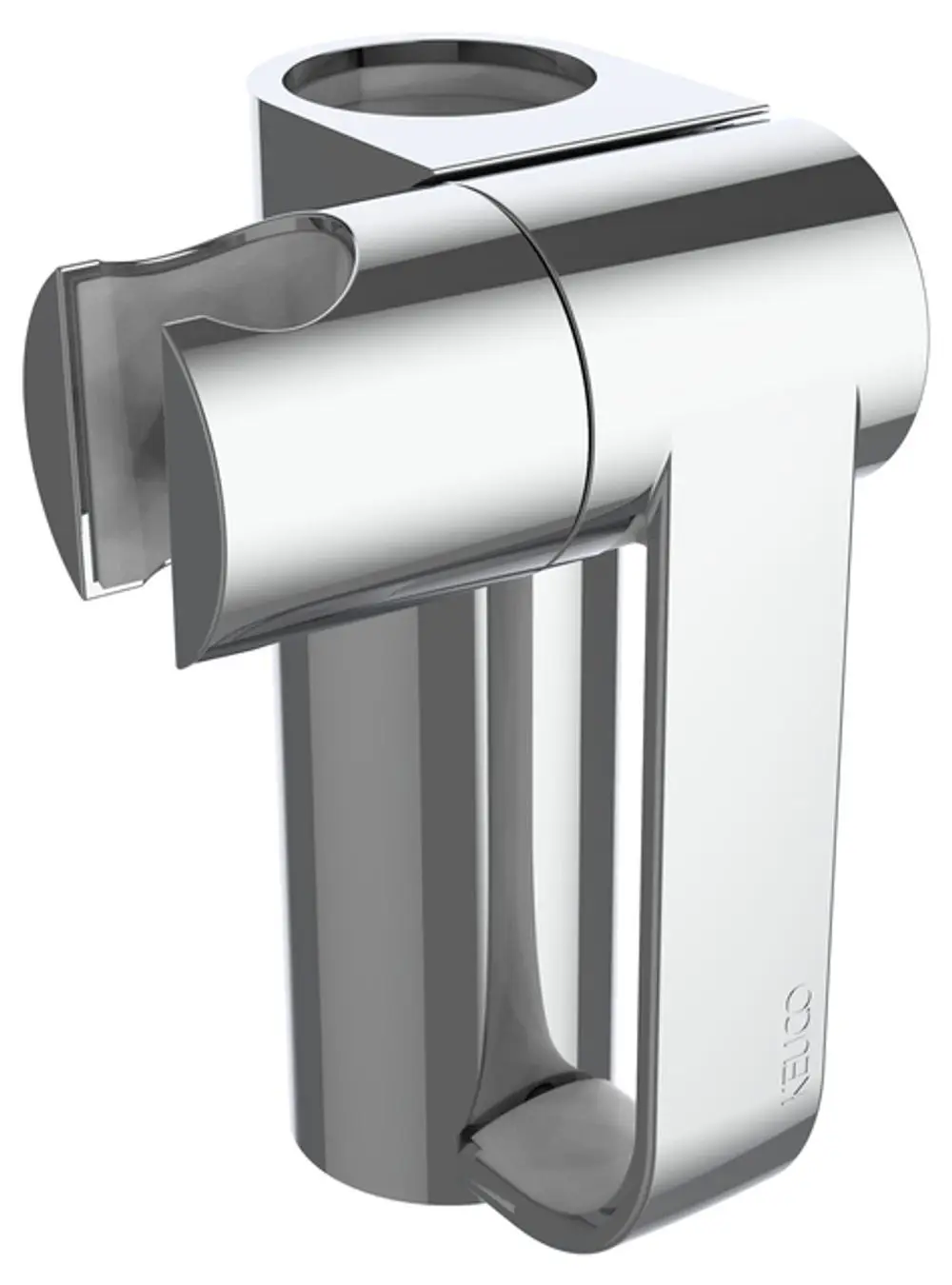Verchromter Brausehalter von Keuco mit Haltevorrichtung, geeignet zur Wandbefestigung, nutzt funktionales Design zur Fixierung von Duschbrausen.